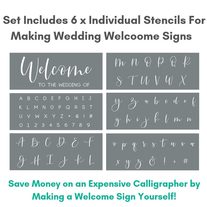 I Like That Lamp Wedding Letter Stencils: Set of 6 Reusable Alphabet Stencils for Custom DIY Wedding Decorations Easy Script Font - Image 3